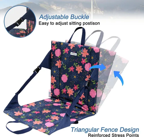 Miniatura 4 de Floral Foldable Bleacher Seat Waterproof Portable Stadium Cushion Adjustable back, 1.2cm pad, handle&pocket. For bleachers camping beach hiking