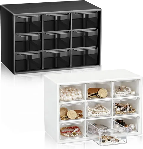 Miniatura 11 de Wenqik 2 Piezas Mini Cajones de Almacenamiento Organizador de Caja de Herramientas para Maestros con 9 Cajones Transparentes Pequeño Organizador