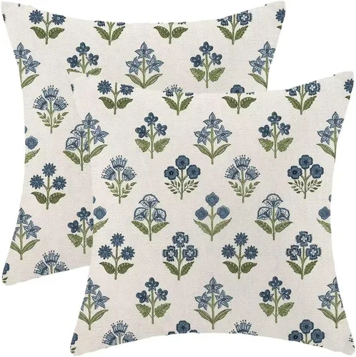 Miniatura 9 de AEIOAE Fundas de Almohada Costeras de 16 x 16 Pulgadas Juego de 2, Fundas Decorativas de Lino con Estampado de Peces Azules de Playa Oceánica