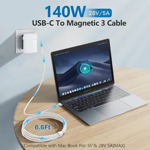 Miniatura 2 de Cargador de 140 W para MacBook Pro - Compatible con Pro (16 pulgadas 2021-2023) y (14 pulgadas 2023), Air (13-15 pulgadas 2021-2024), incluye un