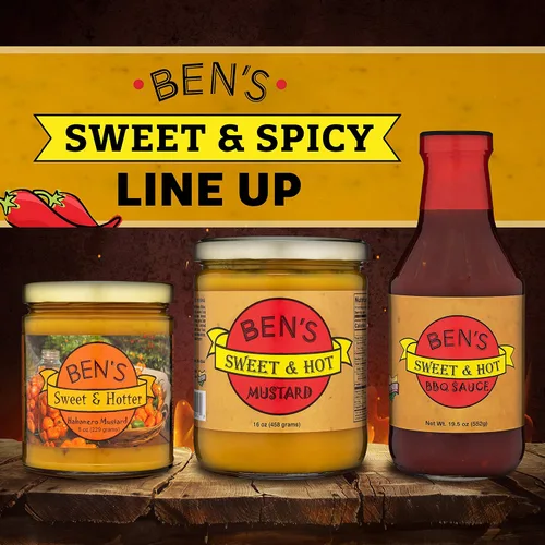 Miniatura 5 de Ben's Sweet & Hot Mostaza picante salsa de mostaza y mostaza amarilla para untar delicatessen, mostaza natural, dulce y caliente, 16 onzas