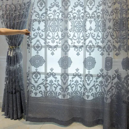 Miniatura 6 de Amidoudou 1 par de cortinas traslúcidas europeas de lujo con bordado hueco para dormitorio, sala de estar (dorado, 54 x 84 pulgadas)