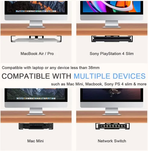 Miniatura 7 de IFCASE Soporte para laptop debajo del escritorio con adhesivo y tornillo, soporte de aluminio duro debajo del escritorio para laptop, Mac mini