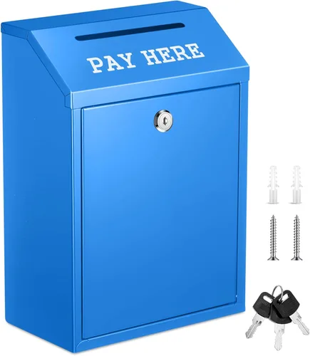 Miniatura 26 de Yaocom Caja fuerte de dinero para recolección de dinero, caja de donación de metal con cerradura para montaje en pared preperforado, buzón de Negro