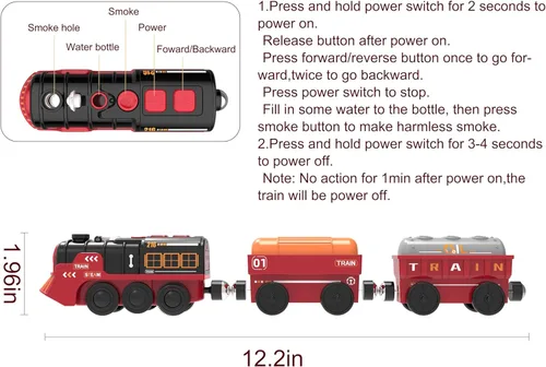 Miniatura 5 de Tren eléctrico de juguete para pistas de madera, juguetes de tren motorizado de Navidad para niños pequeños, tren a pilas incluye luces, sonidos