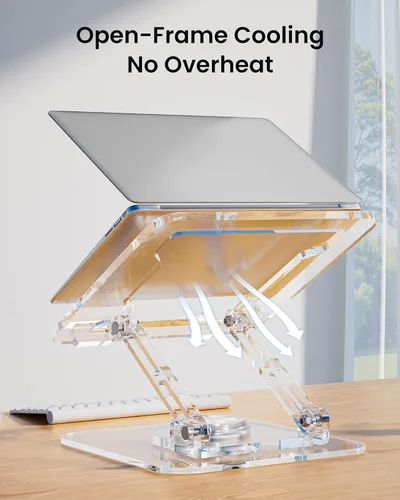Miniatura 5 de Soporte para computadora portátil para escritorio, elevador acrílico transparente ajustable y plegable con base giratoria de 360°, soporte