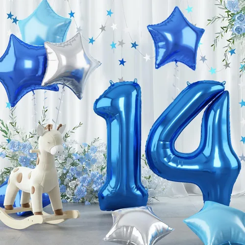 Miniatura 67 de Globo grande de aluminio 60, 40 pulgadas, color verde azulado oscuro, globo autoinflable del número 60 para hombres de 60 cumpleaños, globos de Azul