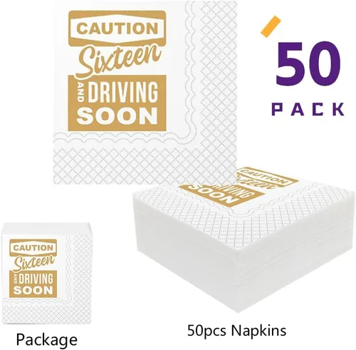 Miniatura 2 de SharkBliss Divertidas servilletas de cóctel de cumpleaños número 16, paquete de 50 servilletas de papel para niños y niñas, decoración de cumpleaños