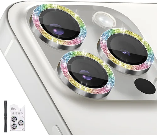 Miniatura 17 de Protector de lente de cámara para iPhone 16 Pro/iPhone 16 Pro Max, protector de lente de anillo de cámara de vidrio templado individual con bandeja
