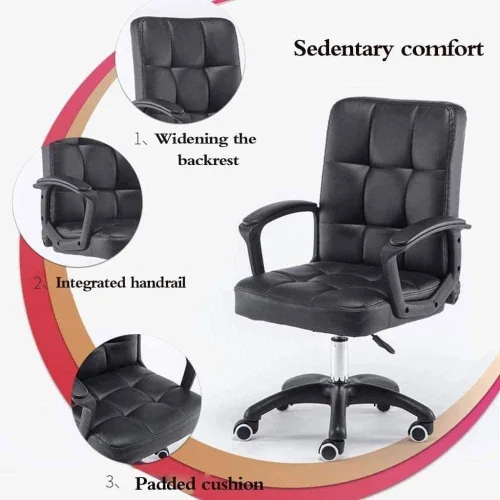 Miniatura 3 de Silla de computadora reclinable para almuerzo, silla cómoda para oficina, hogar, reposabrazos fijo ergonómico (A)