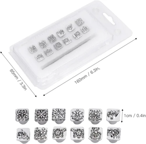 Miniatura 8 de 12 herramientas de estampado de cuero, 12 patrones de aleación de zinc, herramientas de punzón, diseño de flores, para manualidades de cuero