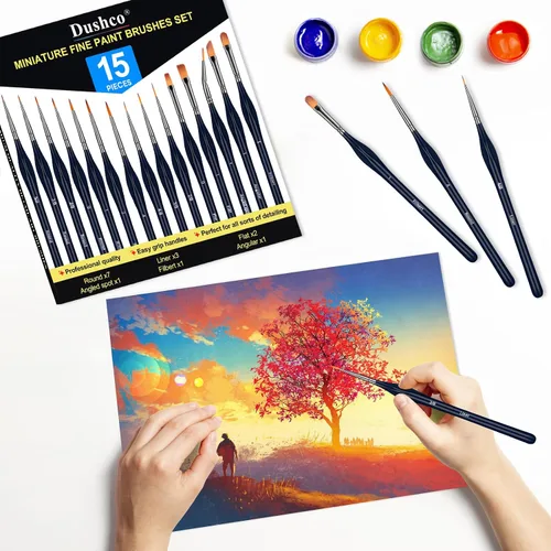 Miniatura 5 de Juego de pinceles de pintura para detalles, 15 pinceles de pintura en miniatura, pintura artística para acuarela acrílica, óleo gouache y pintura