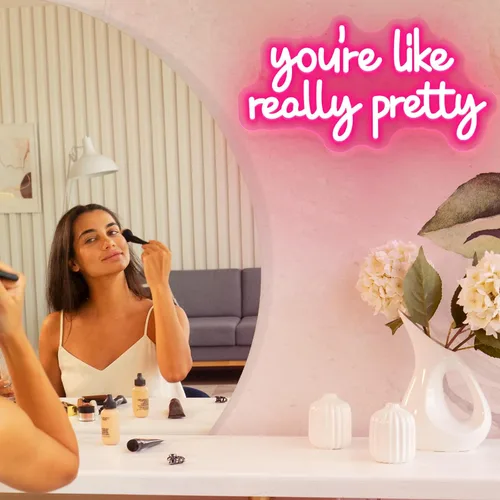 Miniatura 4 de Letrero de neón con texto en inglés "You're Like Really Pretty Neon", luces de neón rosas para dormitorio, regulables, para decoración de pared