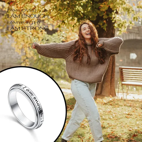 Miniatura 6 de JZMSJF S925 Sterling Silver Spinner Fidget Ring for Anxiety Stress Relief Boredom ADHD Autism Rings