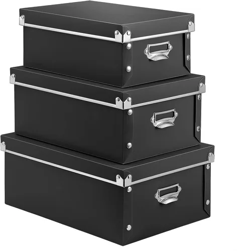 Miniatura 10 de SEEKIND Caja de almacenamiento, contenedores decorativos con tapa, juego 3 en 1, de plástico, con asas, cierre de botón, a prueba de humedad, J-Rosa