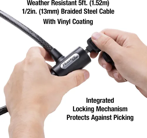 Miniatura 3 de Master Lock 8364DCC Candado de cable para bicicleta con llave, 1.5 m de largo, Negro