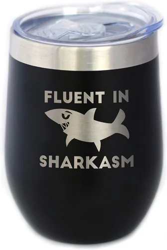 Miniatura 9 de Personalizado Fluido en Sharkasm - Vaso Tumbler de Vino Personalizado de Tiburón Divertido con Tapa Deslizante - Taza Aislada de Acero Inoxidable