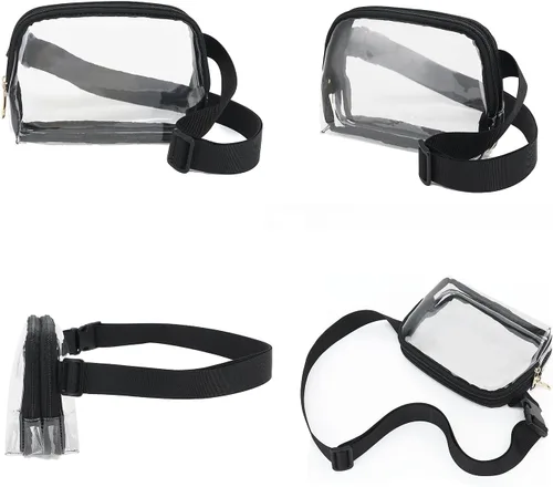 Miniatura 5 de Riñonera transparente para mujer, impermeable, pequeña, transparente, con correa ajustable, bolsa transparente aprobada para estadios, Negro 3