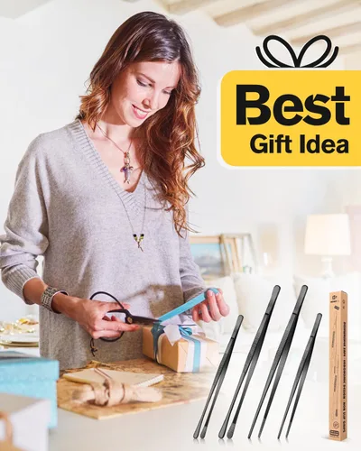 Miniatura 7 de 4 piezas de pinzas largas y finas profesionales negras, de 12'' y 10'' de acero inoxidable para cocina, alimentos, cocinar, reparación, mariscos