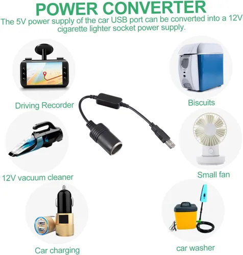 Miniatura 3 de SHOWERORO Adaptador convertidor de enchufe USB a encendedor con circuito de impulso de 11.81 pulgadas, cable de 12 V, fuente de alimentación