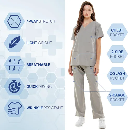 Miniatura 5 de Scrub Sets for Women and Man Medical Nursing Uniform Pants 4-Way Stretch & 8-Pocket
