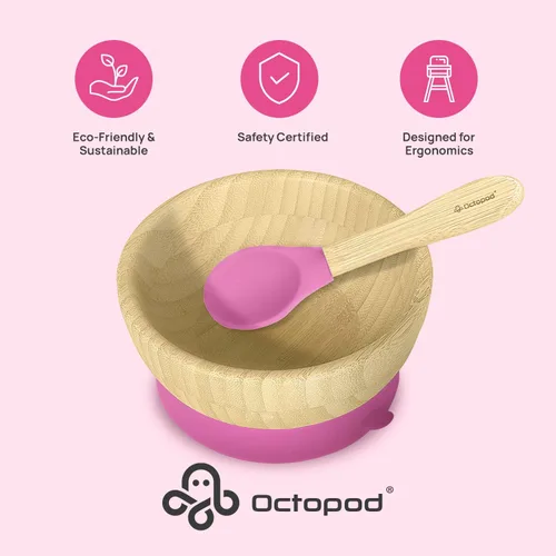 Miniatura 2 de Abiie Octopod - Juego de cuencos de bambú para bebés de 4 meses en adelante, cuenco de succión para silla alta sin desorden con cuchara para niños