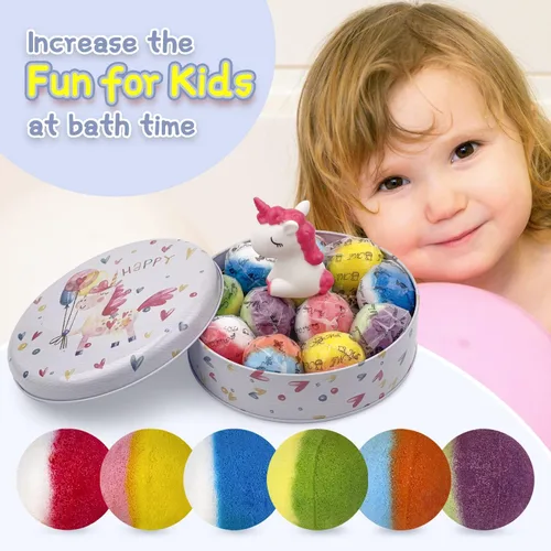 Miniatura 4 de Bombas de baño para niños, 12 bombas de baño con juguetes de cristal sorpresa en el interior, hechos a mano naturales y orgánicos para baño, regalo