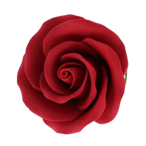 Miniatura 7 de Rosas de azúcar (12 unidades, grandes de 2 pulgadas) – Flores de goma de mascar con alambre con cáliz, rosas rojas para decoración de pasteles, por