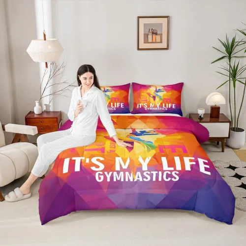 Miniatura 51 de Manfei - Juego de edredón para amantes de la gimnasia y la danza, tamaño individual, juego de ropa de cama romántica con diseño de cielo estrellado