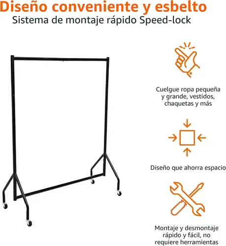 Miniatura 3 de Amazon Basics Perchero enrollable resistente, para ropa colgante, organizador y almacenamiento, 1,21 x 1,52 m - Negro