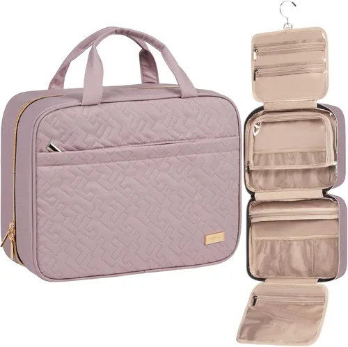 Miniatura 30 de NISHEL Neceser de viaje para mujer, organizador colgante y portátil para champú de tamaño completo, acondicionador, juego de cepillos y accesorios