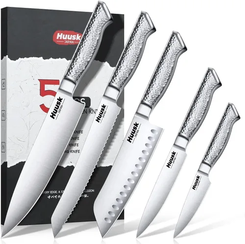 Miniatura 8 de Huusk Juego de 3 cuchillos de chef, juego de cuchillos japoneses de acero inoxidable aptos para lavavajillas, juegos de cuchillos de cocina ultra