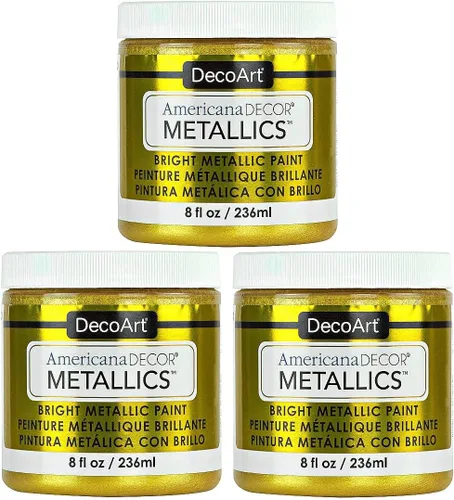 DecoArt Americana Decor Metallics - Pintura metálica de oro de 24 quilates, paquete de 3 (8 onzas líquidas), pinturas metálicas de bricolaje para