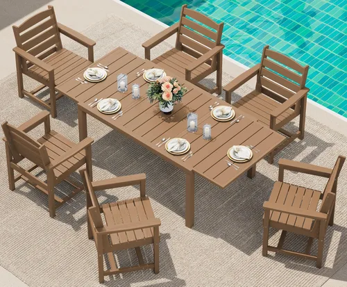 Miniatura 13 de SERWALL Juego de comedor para exteriores de 9 piezas, mesa de comedor expandible de 60 a 83 pulgadas y 8 sillas de polietileno de alta densidad