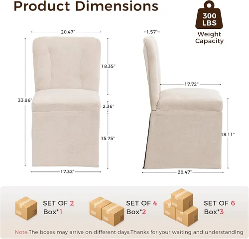 Miniatura 2 de Juego de 2 sillas de comedor tapizadas, sillas de mesa de cocina, sillas de comedor modernas con marco de metal y tela de lino, color beige