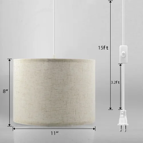 Miniatura 7 de KUAUGST Lámpara colgante enchufable, lámpara colgante de 15 pies con cable de enchufe, interruptor de encendido/apagado, iluminación colgante