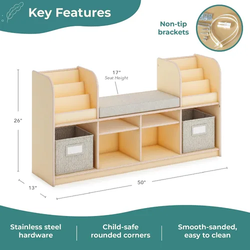 Miniatura 2 de Guidecraft EdQ - Rincón de lectura - Natural: estantería multiusos de madera y organizador de juguetes; muebles de madera contrachapada de abedul