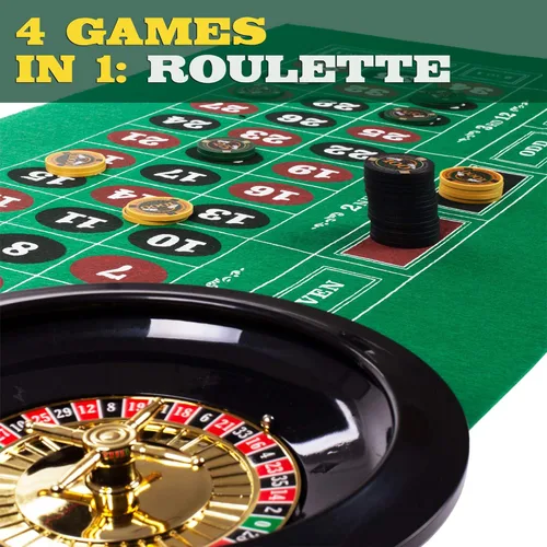 Miniatura 2 de Brybelly Casino Night - Juego completo 4 en 1 con fieltros, rueda, 100 fichas, dados y cartas para blackjack, craps, ruleta y Texas Hold'em - Tapete