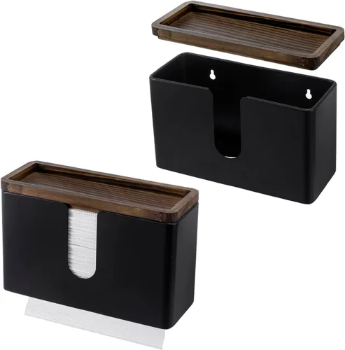 Miniatura 8 de MyGift Toallero decorativo de madera con estante - Dispensador de servilletas de baño montado en la pared