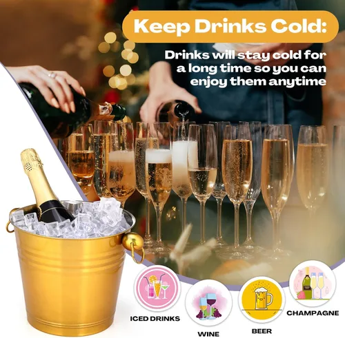 Miniatura 5 de Amyhill Paquete de 8 cubos de hielo de acero inoxidable de 5.3 cuartos / 5 litros con asa, cubos grandes aislados para champán, cubo de cerveza
