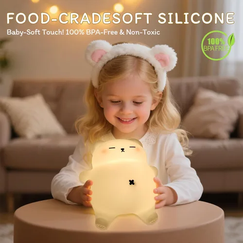 Miniatura 2 de Luz nocturna de oso para guardería, lámpara de noche de bebé recargable de silicona suave con atenuación de 3 niveles, control táctil, temporizador