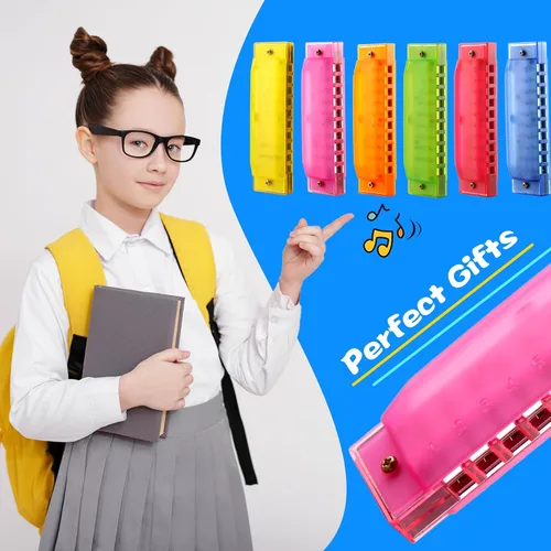Miniatura 6 de Armónica de plástico para niños, 12 unidades, 10 agujeros, armónica translúcida, instrumentos musicales para niños y niñas, principiantes, 6