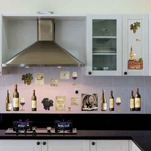 Miniatura 7 de 8 hojas de calcomanías de pared para botella de vino, calcomanías de pared de frutas de uva, decoración de cocina, calcomanías de cata de vinos