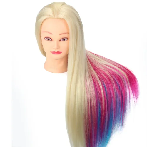 Miniatura 2 de TopDirect Cabeza de maniquí de cosmetología de pelo colorido de 29 pulgadas de largo para práctica de peinado y peluquería, muñeca de entrenamiento