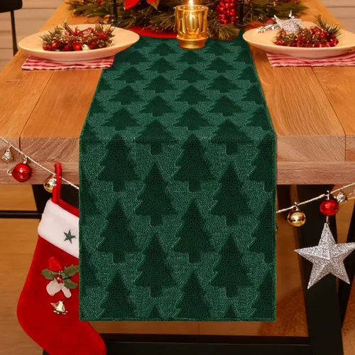 Miniatura 10 de Nialnant Caminos de mesa de Navidad, decoraciones de mesa de invierno de Navidad con bolas de Navidad, flores de nochebuena, camino de mesa