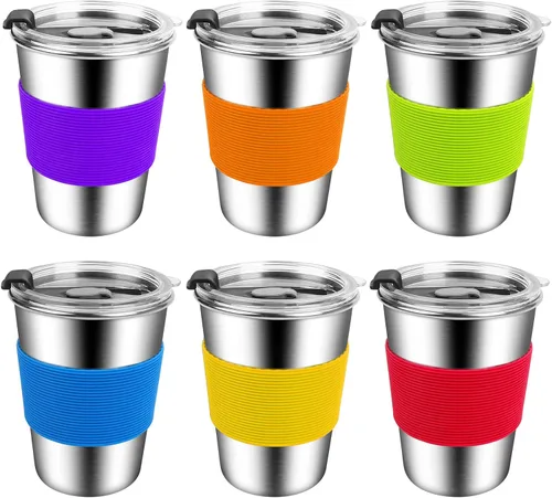 Miniatura 9 de ShineMe Vasos para niños con pajitas y tapas, 12 onzas, a prueba de derrames, con mangas, vaso de agua reutilizable para bebidas frías y calientes