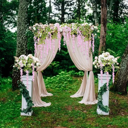 Miniatura 6 de Paquete de 12 flores colgantes de glicina rosa, flores colgantes falsas de 3.44 pies, guirnalda de glicina artificial para decoración de boda, telón
