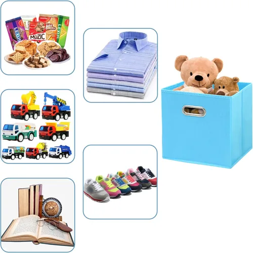 Miniatura 3 de Cubos de almacenamiento de tela – 13 x 13 x 13 pulgadas, cubos organizadores plegables con asas dobles – juego de 6, color azul