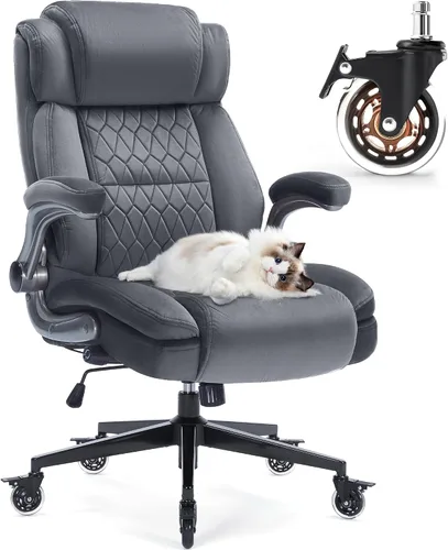 Miniatura 8 de Silla de oficina con respaldo alto de 400 libras, tela acolchada gruesa, soporte lumbar ajustable y brazos abatibles, ruedas de bloqueo, silla