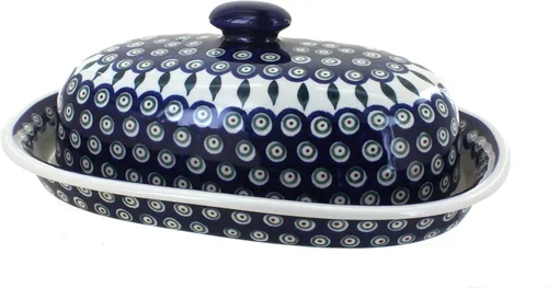 Miniatura 3 de Blue Rose Polish Pottery - Recipiente de pan de pavo real con flores azules, 15 x 10 x 5 pulgadas, caja de pan de cerámica polaca con tapa
